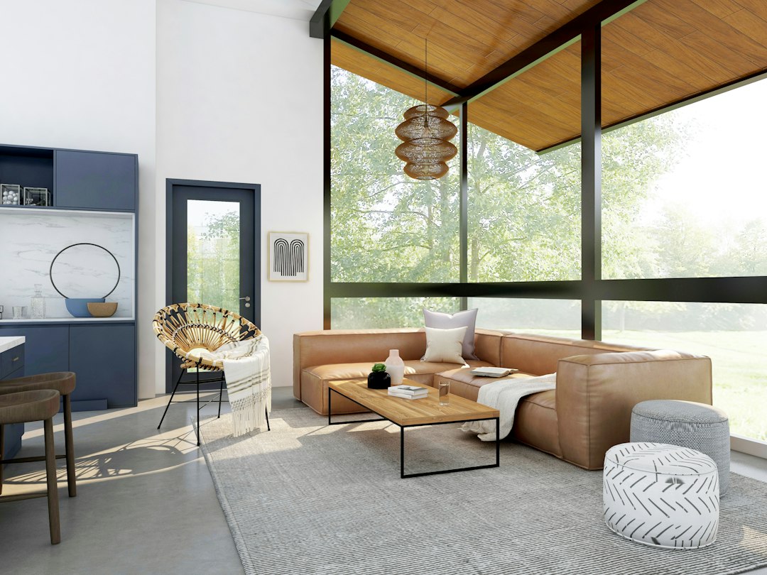 Bright living room with large windows