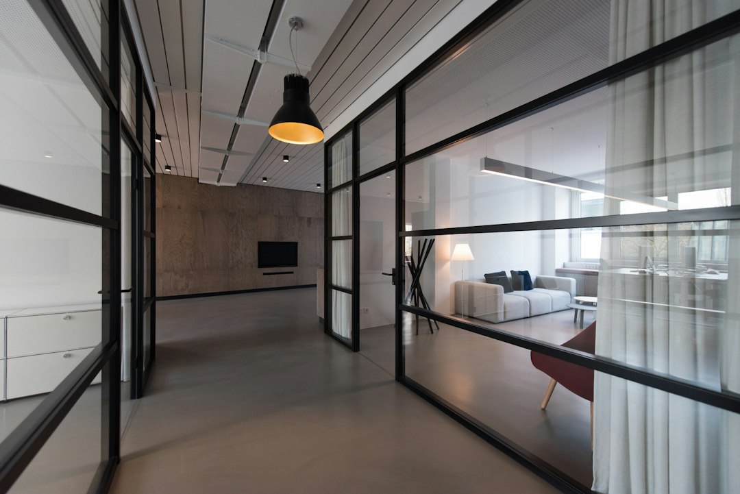 Glass partitions in an office